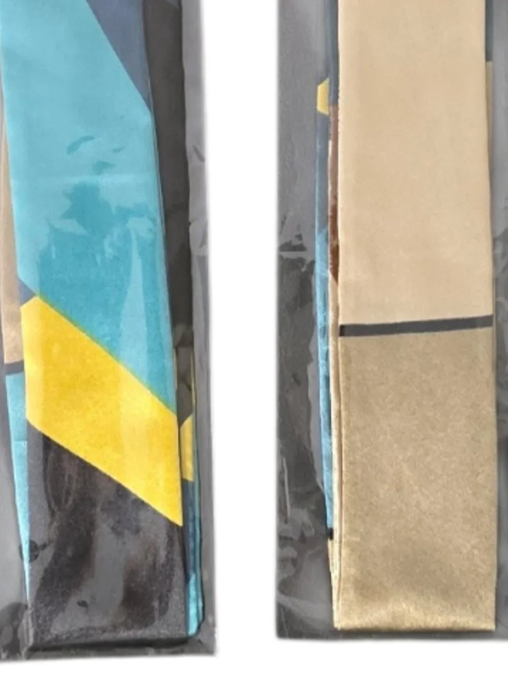 Geometric Print Twilly Scarf Teal Gold Black Skinny Purse Handle Wrap Hair Scarf